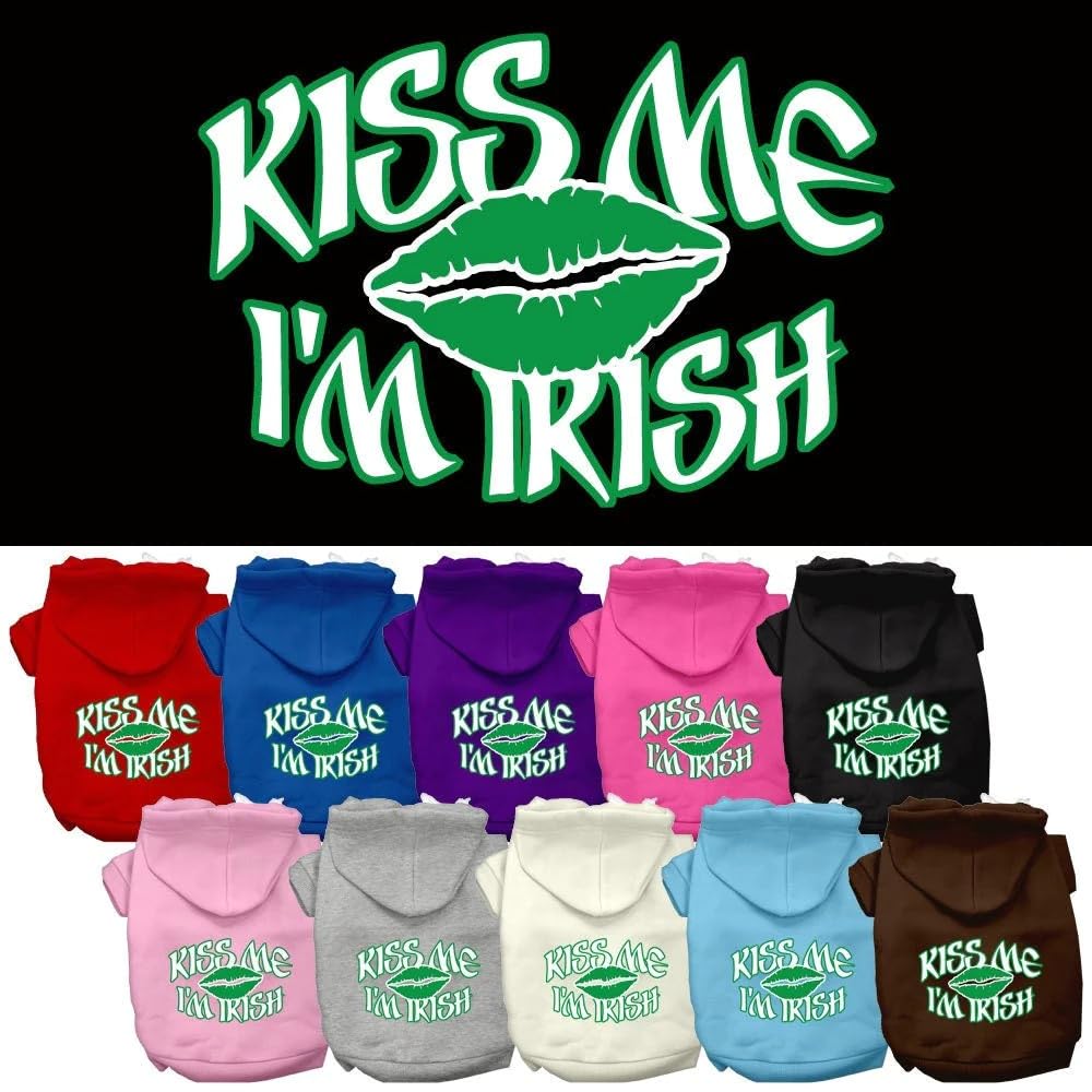 Pet Dog & Cat Hoodie Screen Printed, Kiss Me I'm Irish Brown XL (14-20 lbs.)