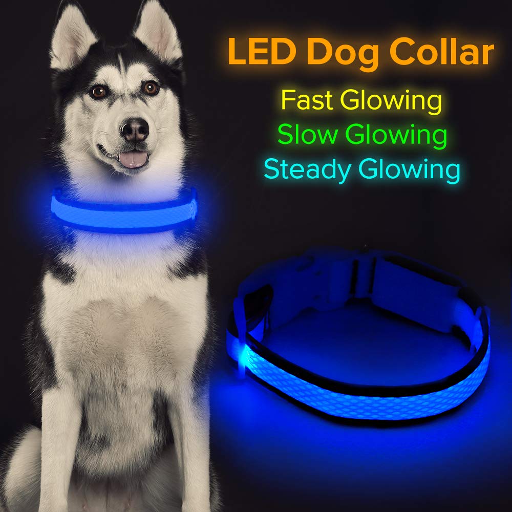 Flashseen Led Dog Collar,Usb Rechargeable Light Up Dog Collar Lights,Adjustable Comfortable Soft Mesh Safety Dog Collar For Small,Medium,Large Dogs(Large, Royal Blue)