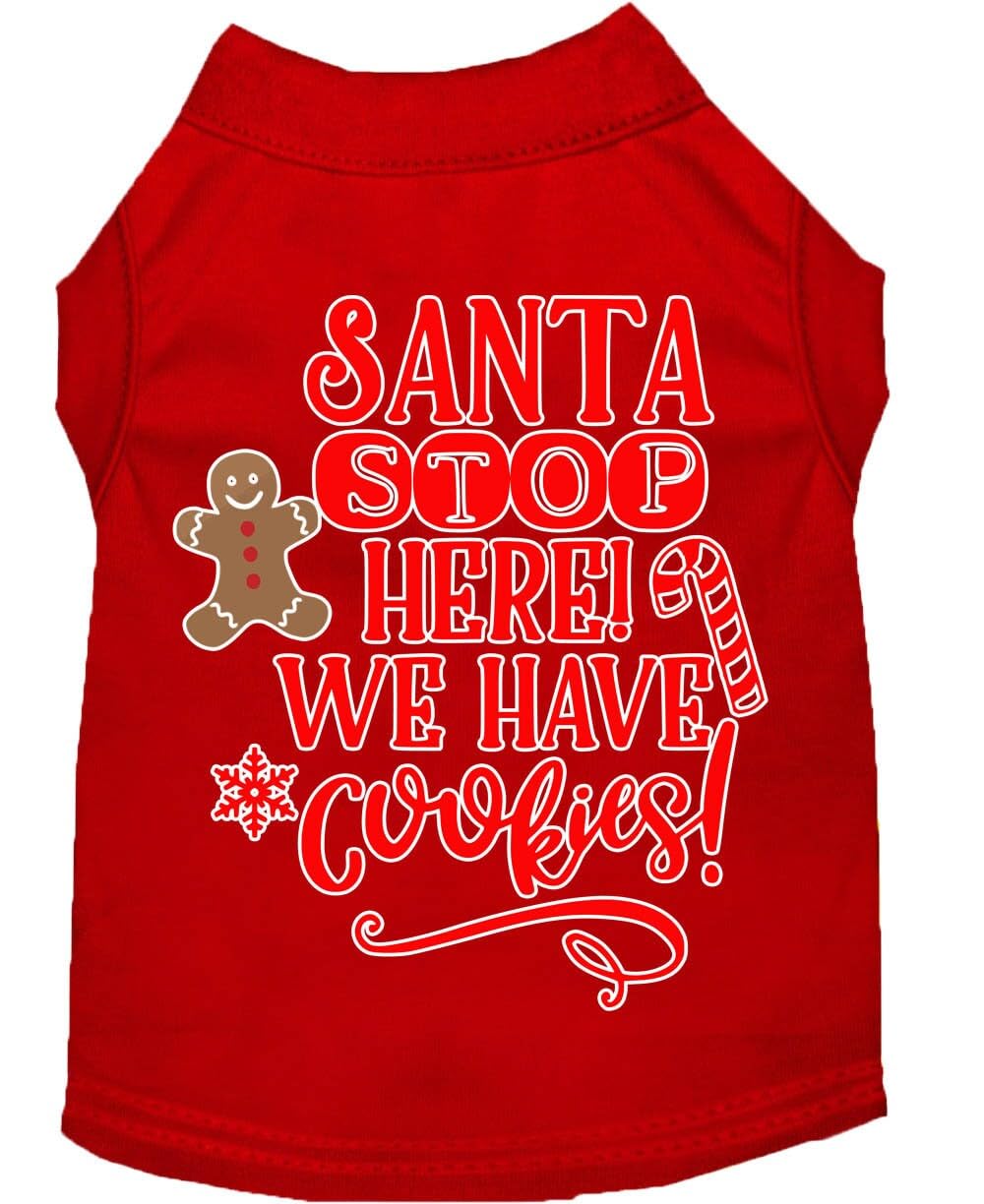 Christmas Pet Dog & Cat Shirt Screen Printed, &quot;Santa, We Have Cookies&quot; Green LG (10-14 lbs.)
