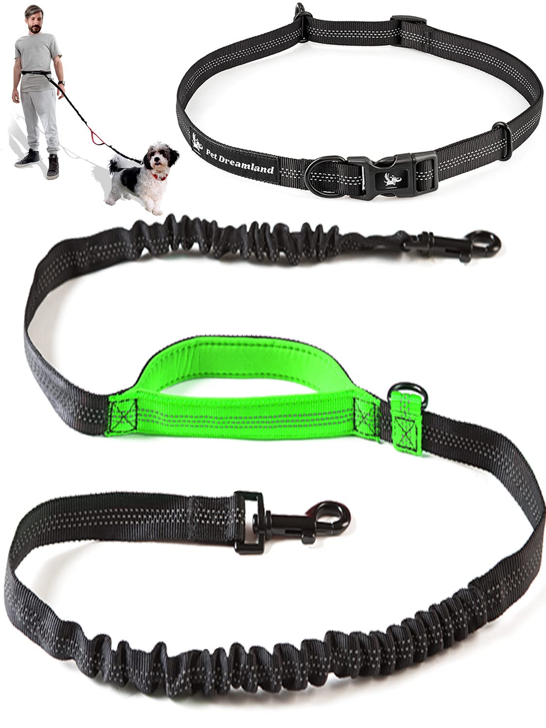 Retractable Hands Free Dog Leash For Running | Waist Leash For Dog Walking Small Breeds | Running Leash | Hiking Leash For Medium Dogs | Service Dog Leash Belt | Bungee Dog Leash | Hands Free Leash