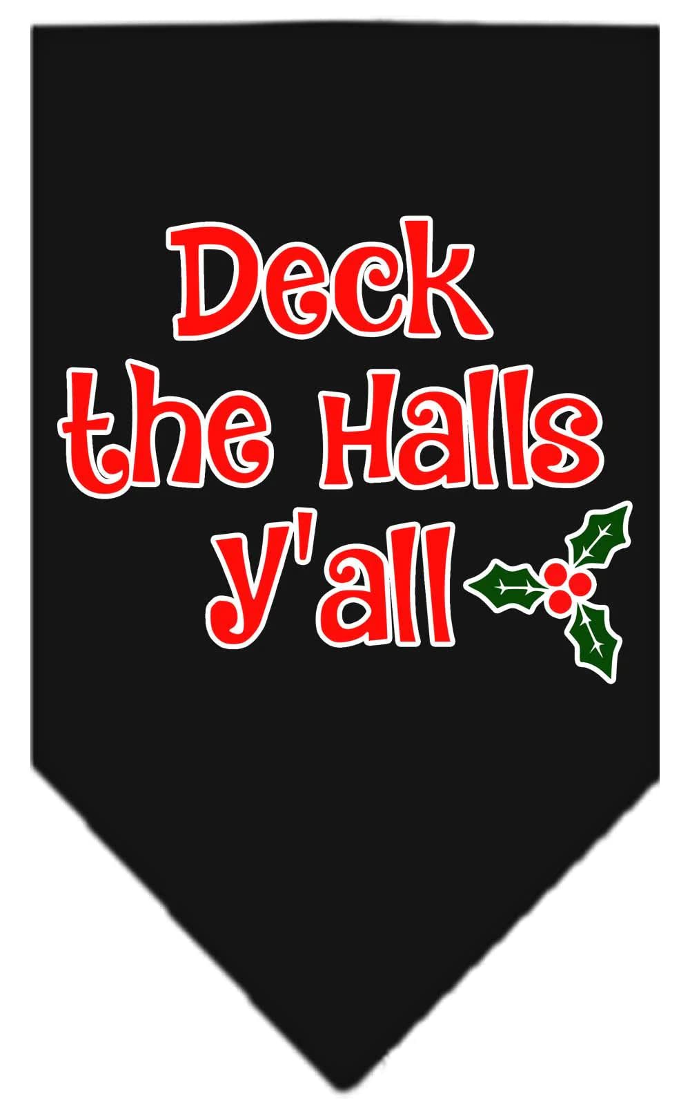 Christmas Pet and Dog Bandana Screen Printed, &quot;Deck The Halls Y'all&quot; Turquoise Large