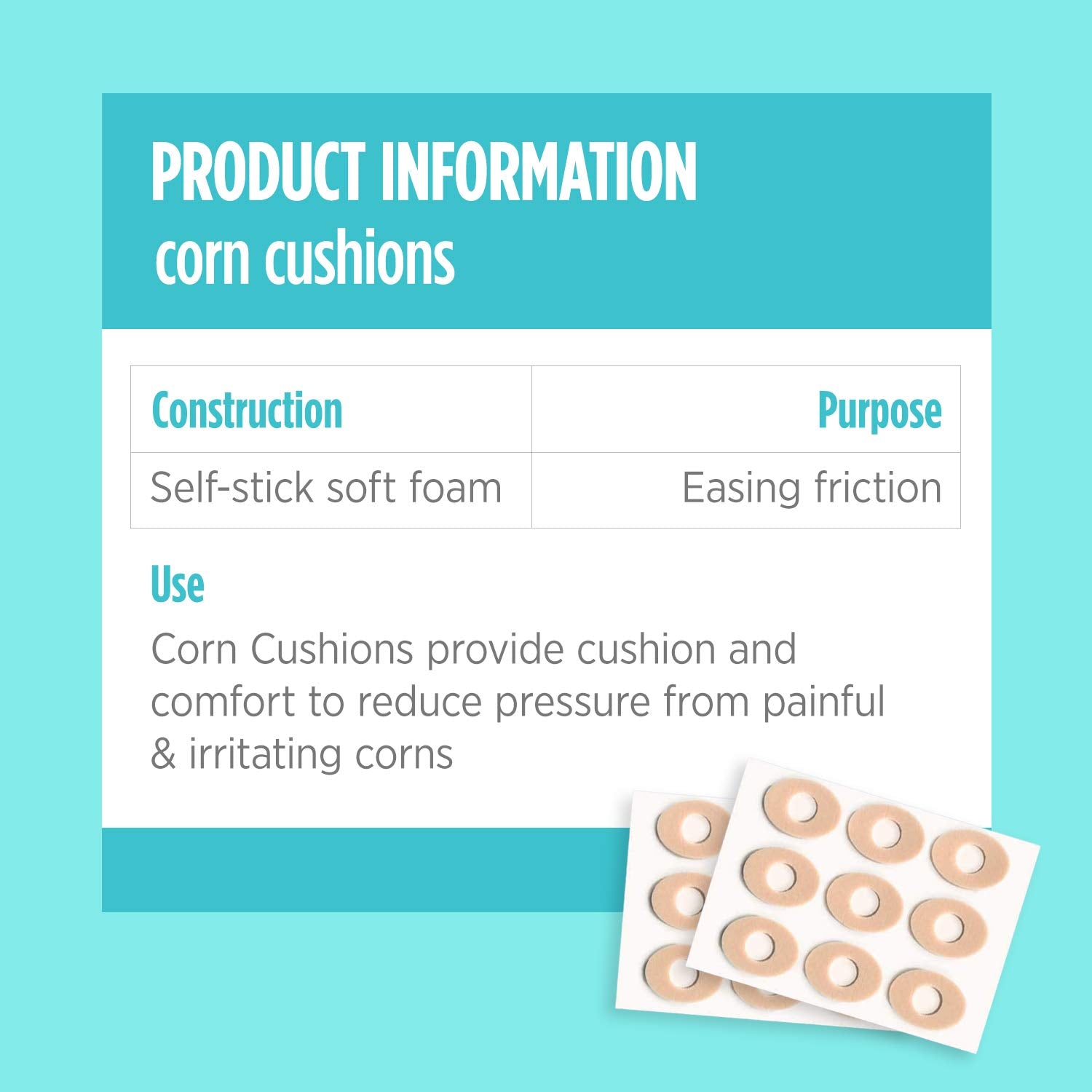 Comfort Zone Corn Cushions, Self-Stick Adhesive Cushions To Pad And Reduce Pressure From Corns, 18 Count