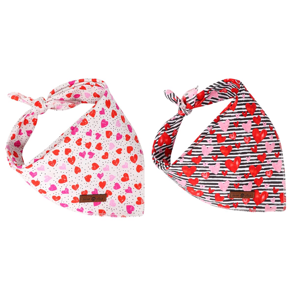 Lionet Paws Valentine'S Dog Bandanas 2 Pack, Black And White Stripes Triangle Hearts Dog Kerchief,Adjustable Triangle Holiday Sc