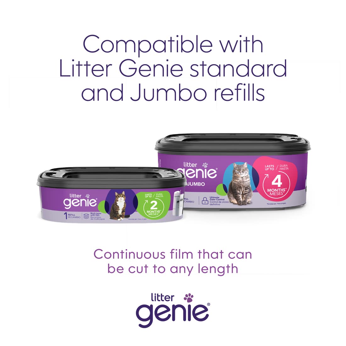 Litter Genie Plus Pail (Black) | Cat Litter Box Waste Disposal System For Odor Control | Includes 1 Square Refill Bag