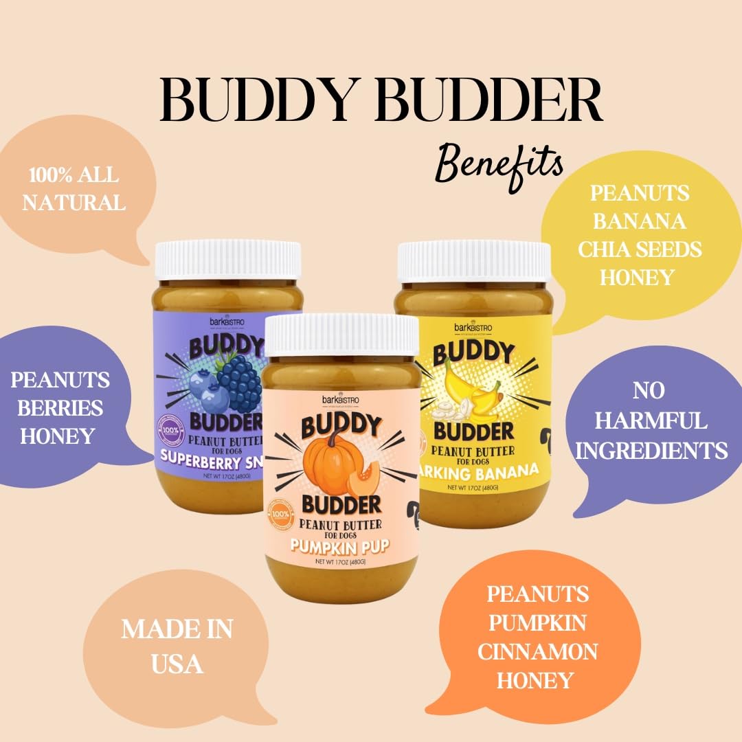 Bark Bistro Company, Superberry Snoot + Barkin Banana + Pumpkin Pup, 100% Natural Dog Peanut Butter, Healthy Dog Treats - Made i