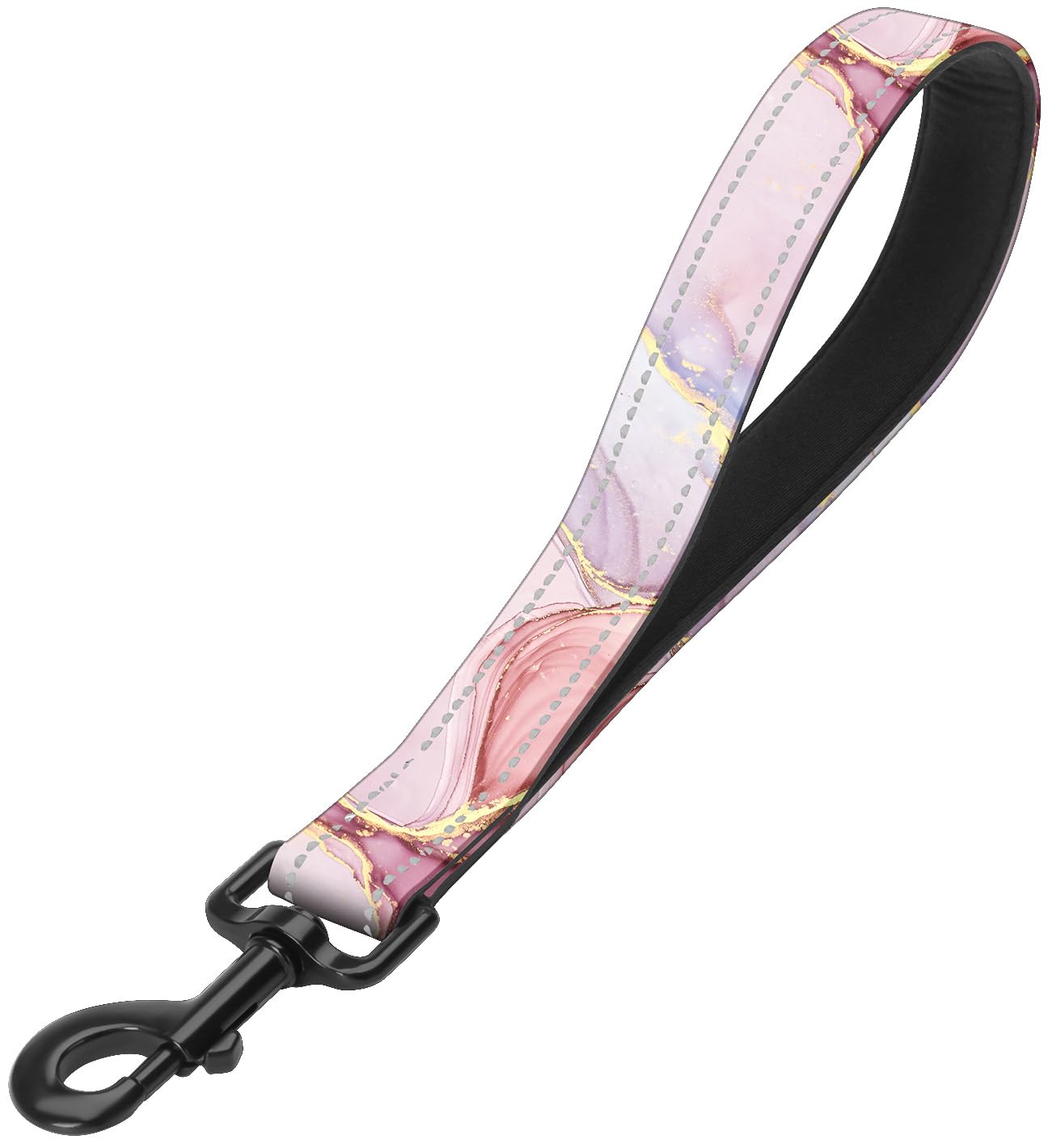 Pink Marble Nylon Short Dog Leash For Training Control - Reflective, Padded Handle For Large & Medium Dogs