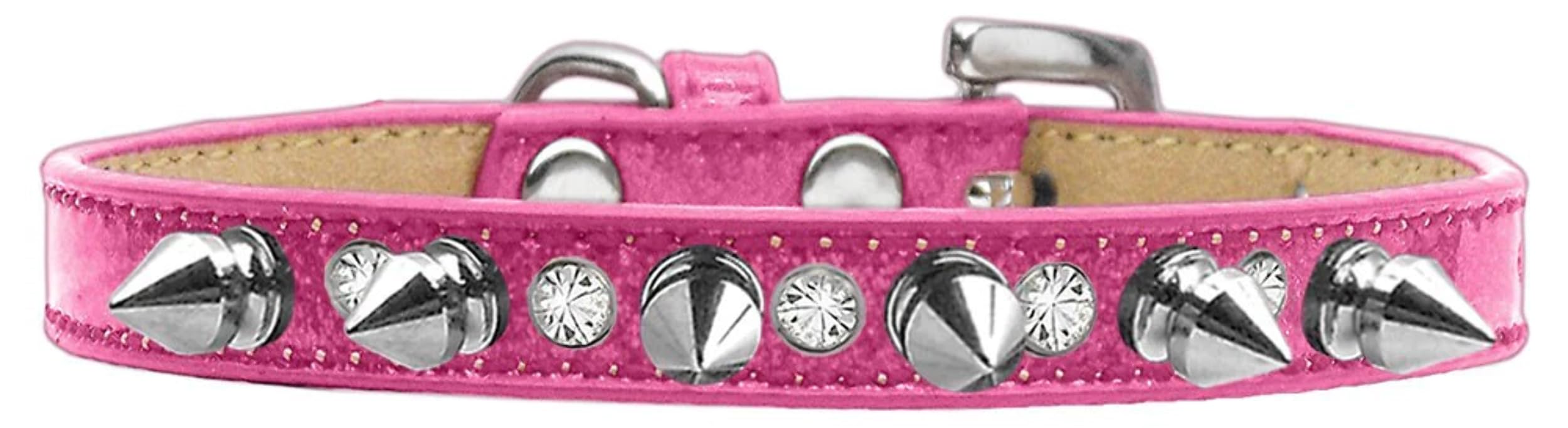 Dog, Puppy and Pet Ice Cream Collar, Crystal & Silver Spikes Pink 14