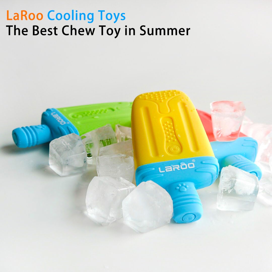 Laroo Dogs Toys For Summer Cooling, Frozen Dog Toys, Full With Water Frozen, Prevention Of Heat Stroke Upgraded Teething Chew Toy (Ice Pop Shape-Yellow)
