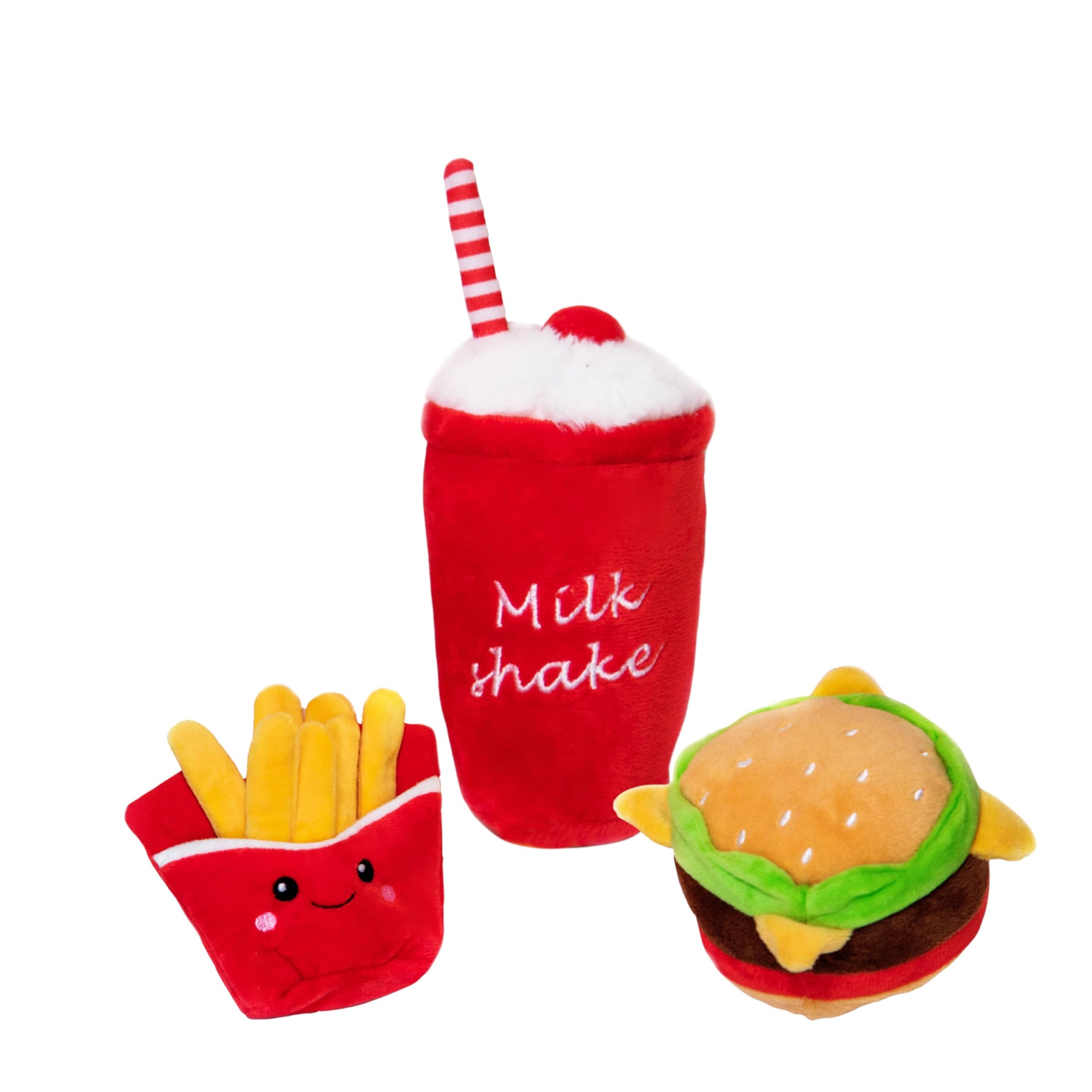 Glow Pups Dog Toys, Squeaky Plush Food Parody Dog Toy with Fun Fast Food Design, Durable Plush Material for Small to Medium Dogs