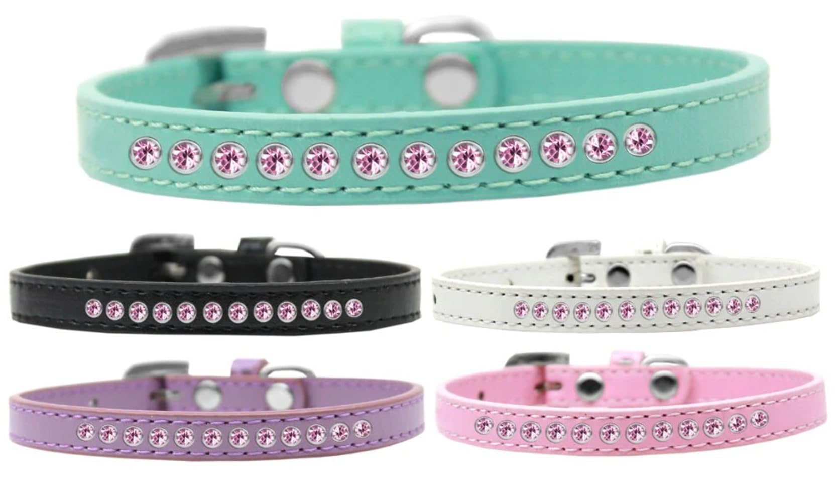 Dog, Puppy & Pet Fashion Collar, "Light Pink Crystal Rimsets" White 10