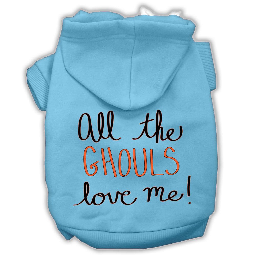 Halloween Pet, Dog & Cat Hoodie Screen Printed, 'All The Ghouls Love Me' Baby Blue Xs (0-3 Lbs.)