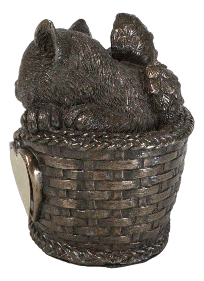 Ebros Heavenly Angel Cat Sleeping In Wicker Bed Basket Cremation Urn Pet Memorial Statue Decor Figurine 6.5 Inch Long