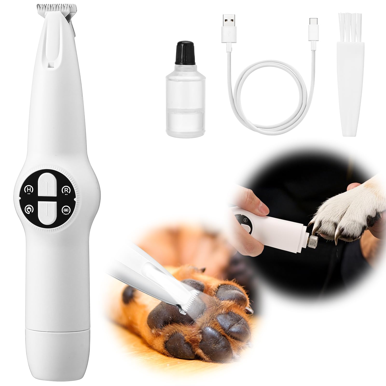 Palksky Dog Clippers for Grooming - 2 in1 Upgraded Electric Dog Paw Trimmer with Nail Grinder, Rechargeable Waterproof Paw Trimm