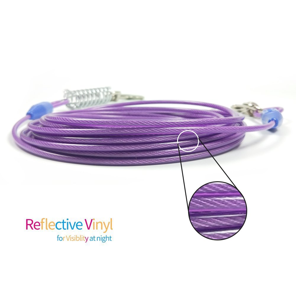 Petest 25Ft Tie-Out Cable With Crimp Cover & Buffer Spring For Large Dogs Up To 90 Pounds