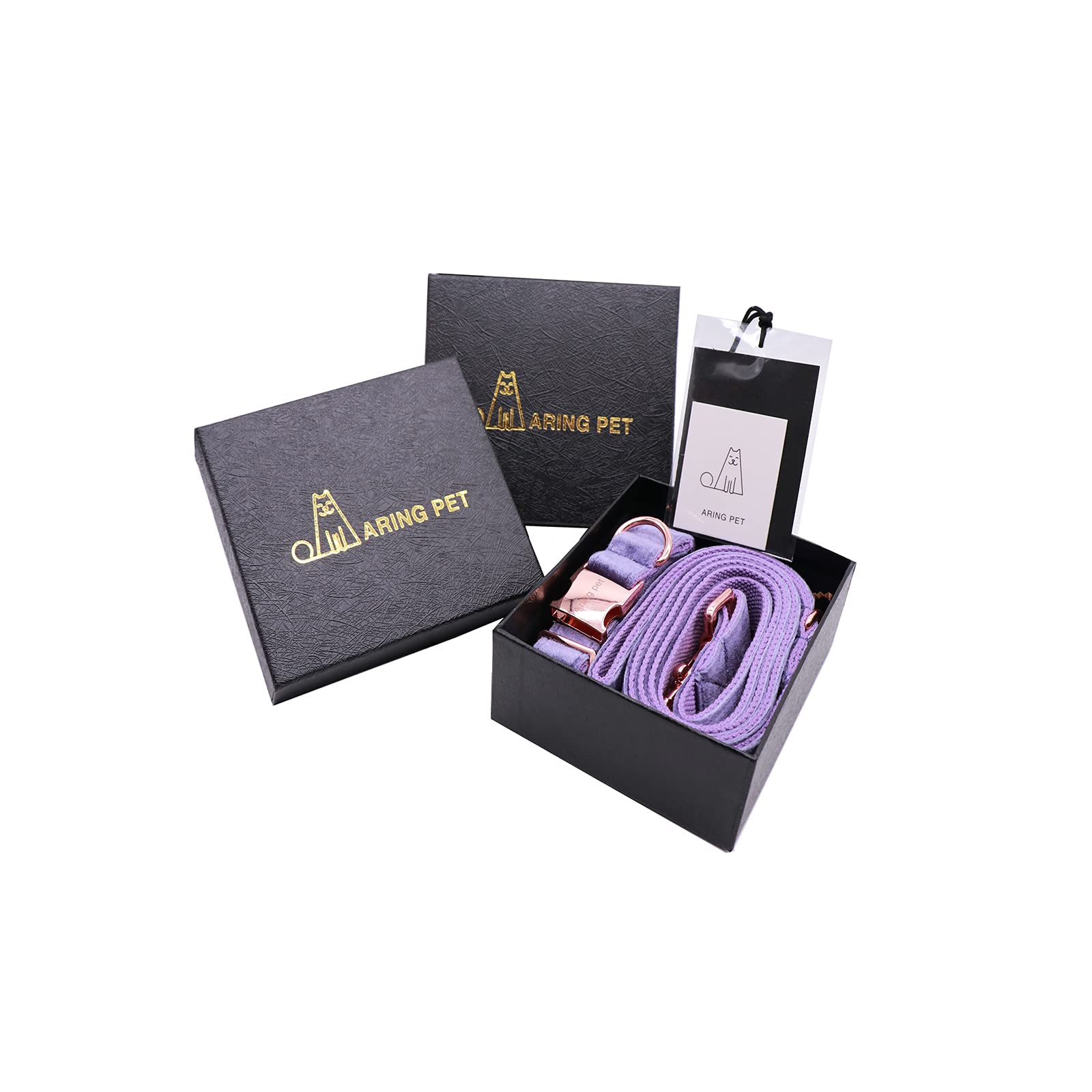 Aring Pet Velvet Dog Collar And Leash Set, Soft Purple Dog Collar And Leash, Adjustable Collars For Dogs