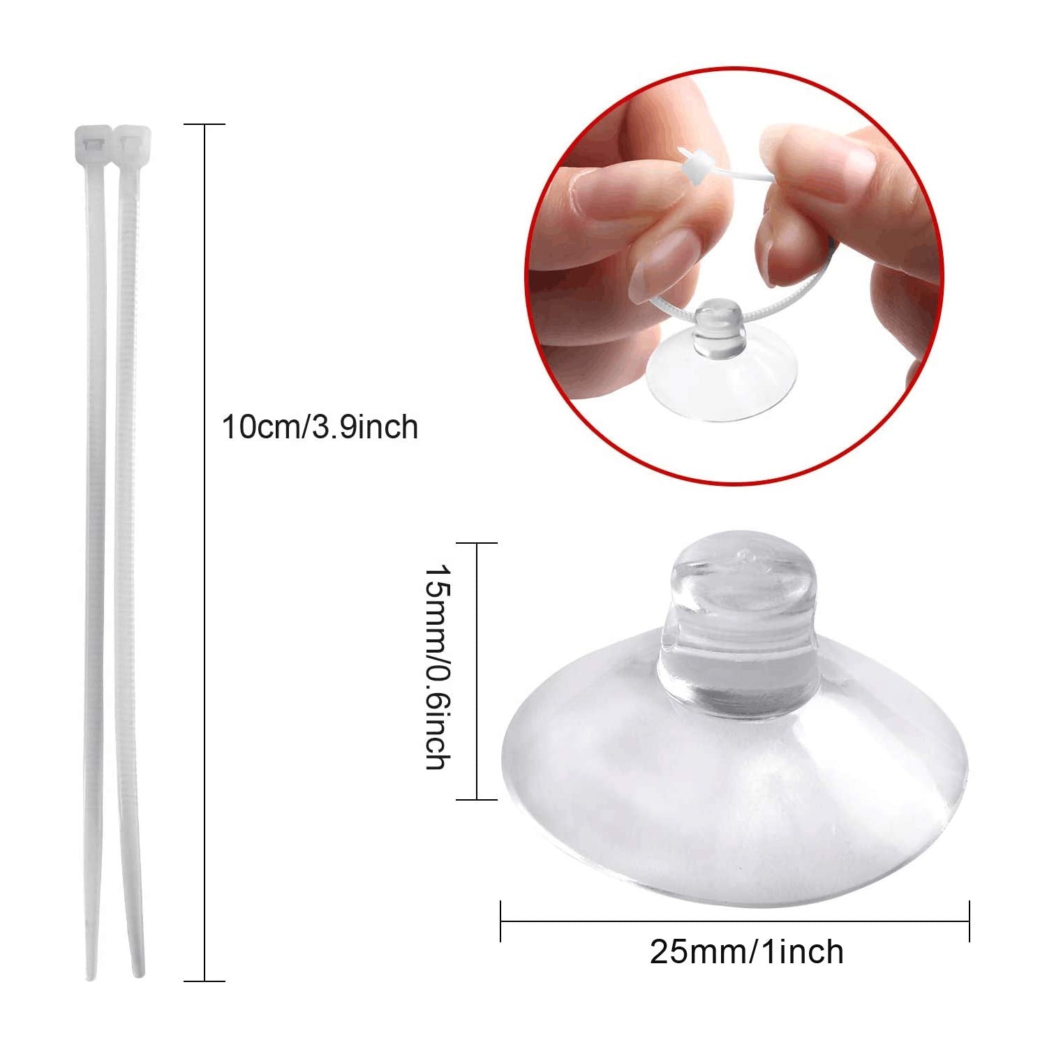 Febsnow Aquarium Suction Cups, Fish Tank Suction Cups Aquarium Suction Cup Clip Suction Hooks With 30 Pcs Adjustable Cable Ties For Plants, Planter, Binding Moss Shrimp Nest (20)