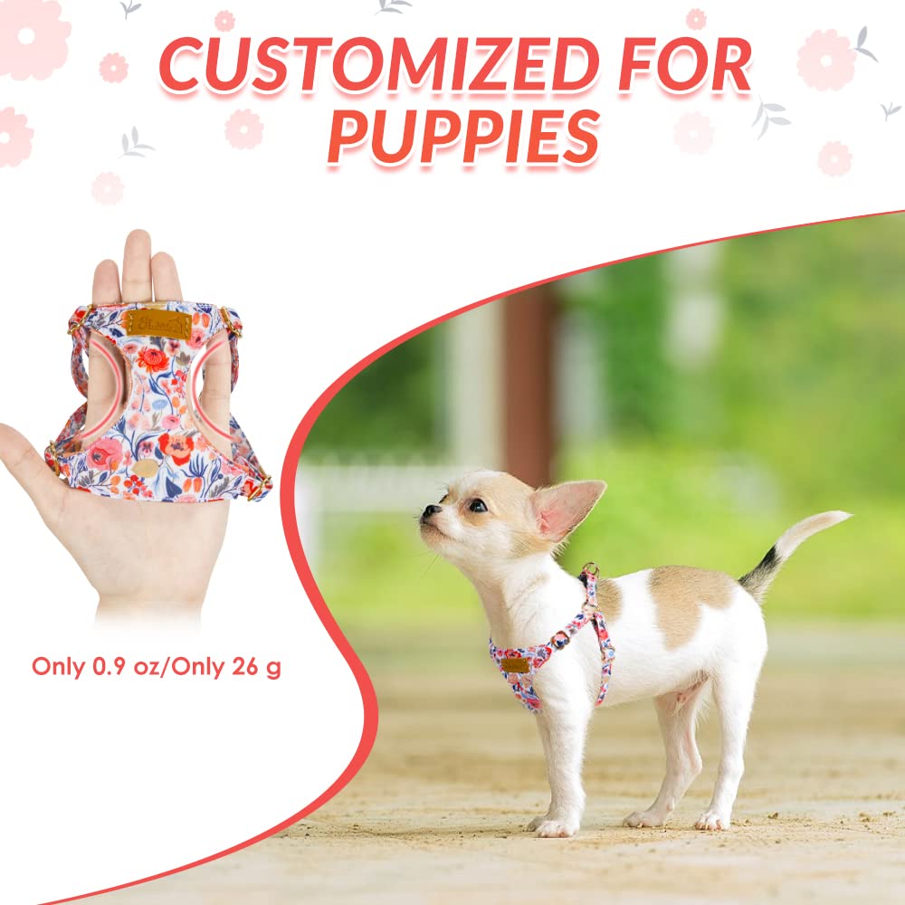 Slowton No Pull Dog Harness With Leash - Soft Lightweight Floral Pattern Puppy Harness, Adjustable Pet Harness For Small Medium