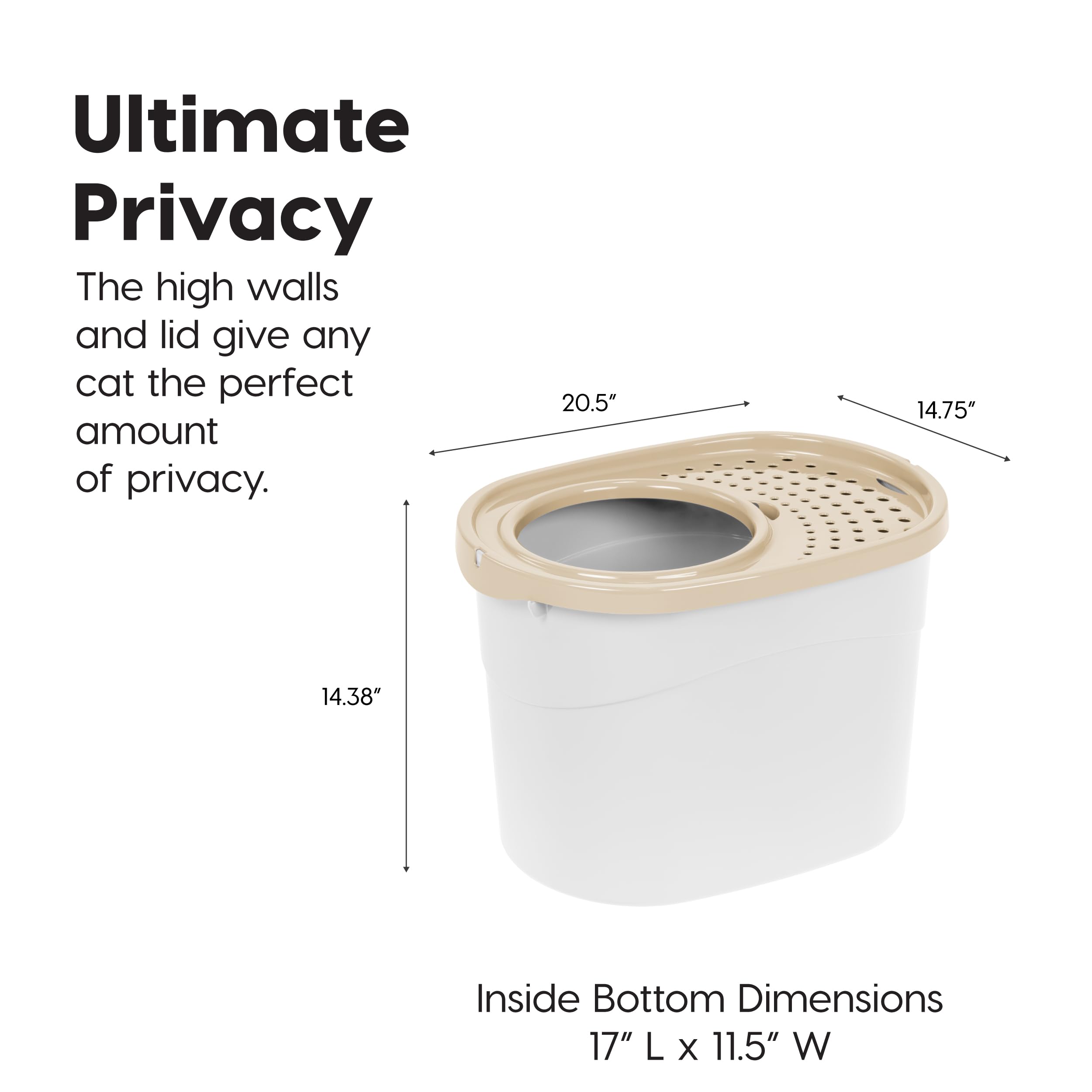 Iris Usa Cat Litter Box, Large Top Entry With Litter Catching Lid And Scoop, Dog Proof, Enclosed Cat Litter Box, White/Beige