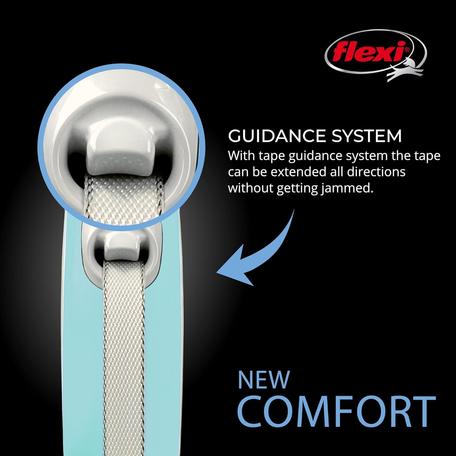 Flexi New Comfort Retractable Dog Leash (Tape), Ergonomic, Durable And Tangle Free Pet Walking Leash For Dogs Up To 33 Lbs, 16 F