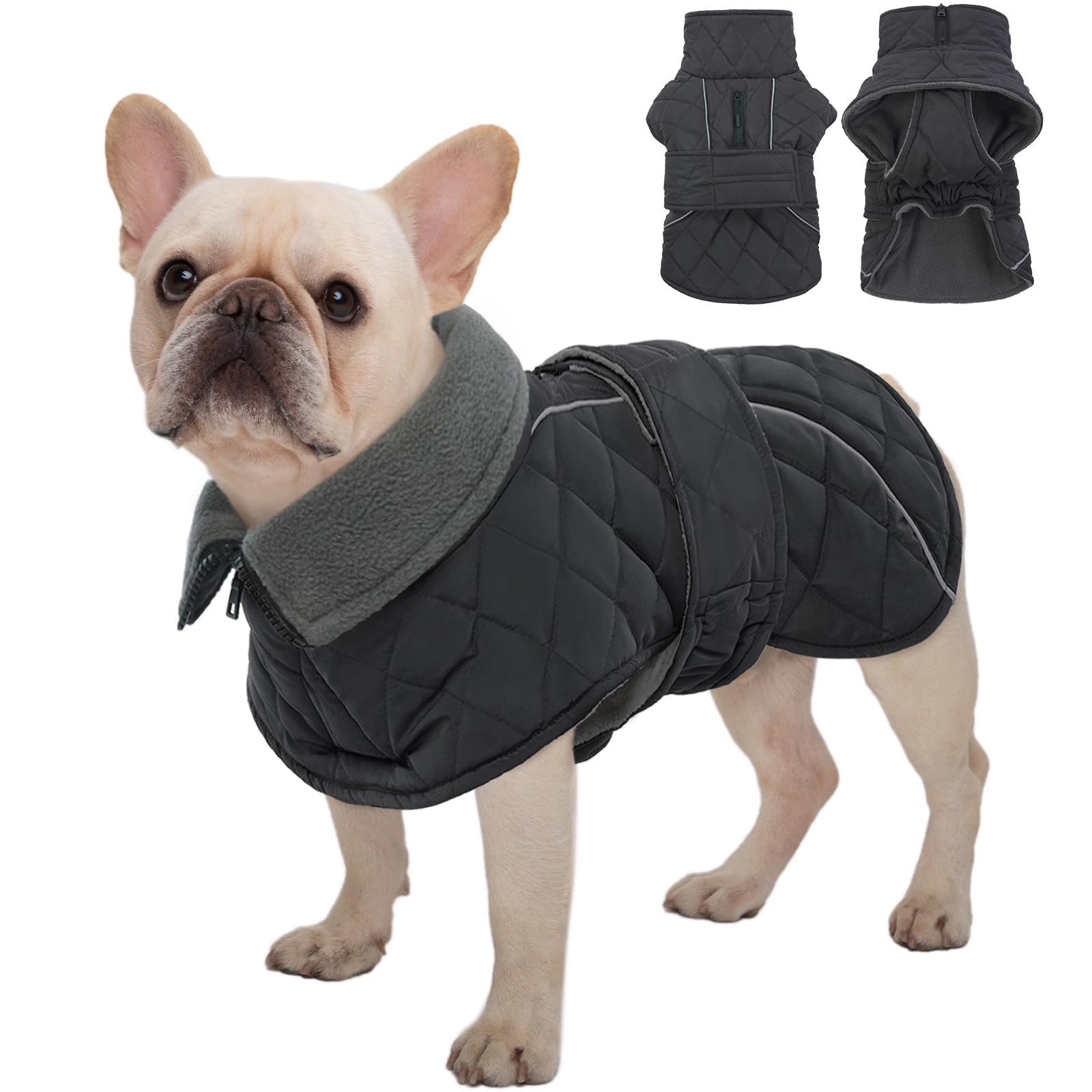 Kuoser Extra Warm Dog Jacket Windproof Cold Weather Coats for Medium Dogs, Fleece Lining Turtleneck Dog Snowsuit Reflective Adju