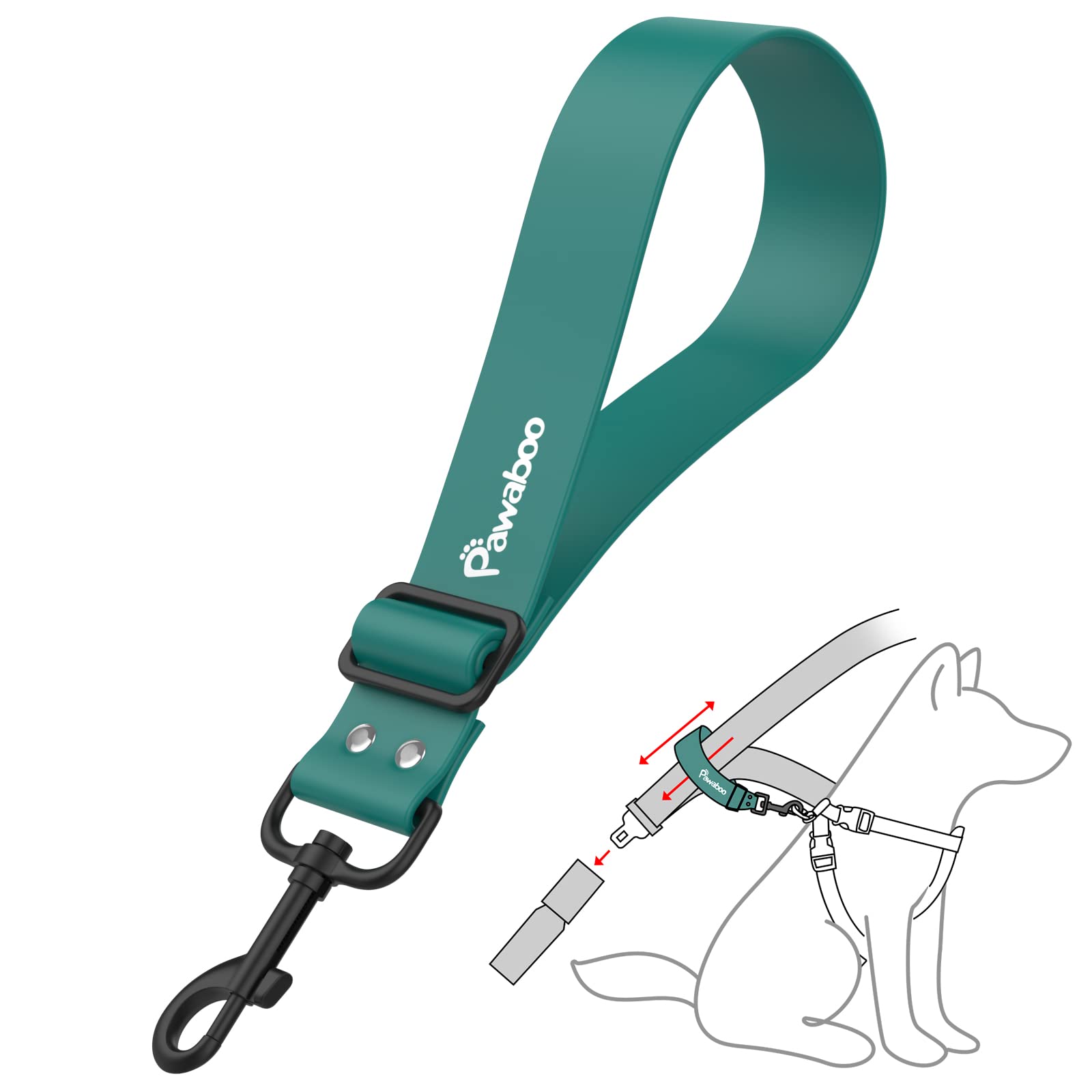 Pawaboo Dog Car Seatbelt, Universal Pet Safety Belt, Chew-Proof Dog Car Restraint With Adjustable Strap, Nylon Woven Belt & Pvc Shell Dog Seatbelt Harness, Dog Leash With 360° Hook, 20 In, Dark Green
