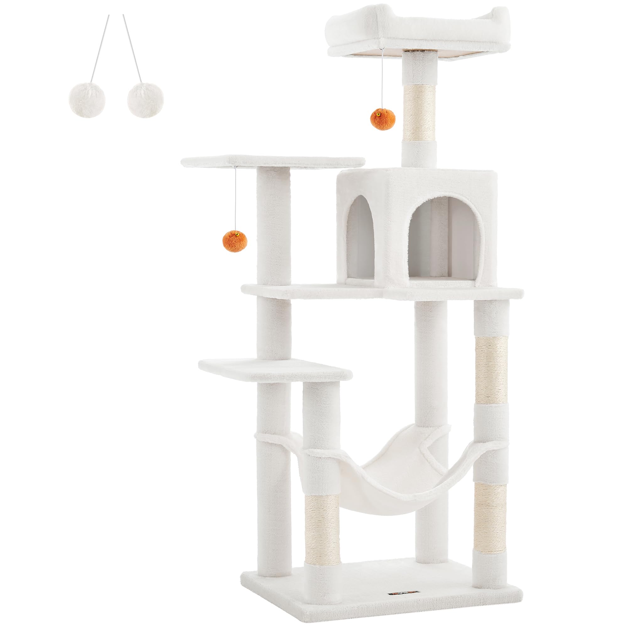 Feandrea Cat Tree, 56.3-Inch Cat Tower For Indoor Cats, Multi-Level Cat Condo With 4 Scratching Posts, 2 Perches, Hammock, Cave, Cream White Upct161T01