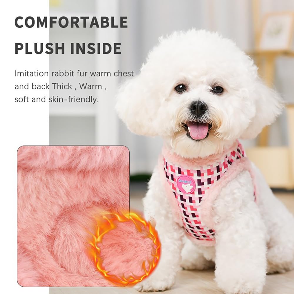 Small Dog Harness And Leash Set, Winter Warm Dog Vest Harness, Soft Plush Padded Puppy Harness With Quick Release Buckles For Wa
