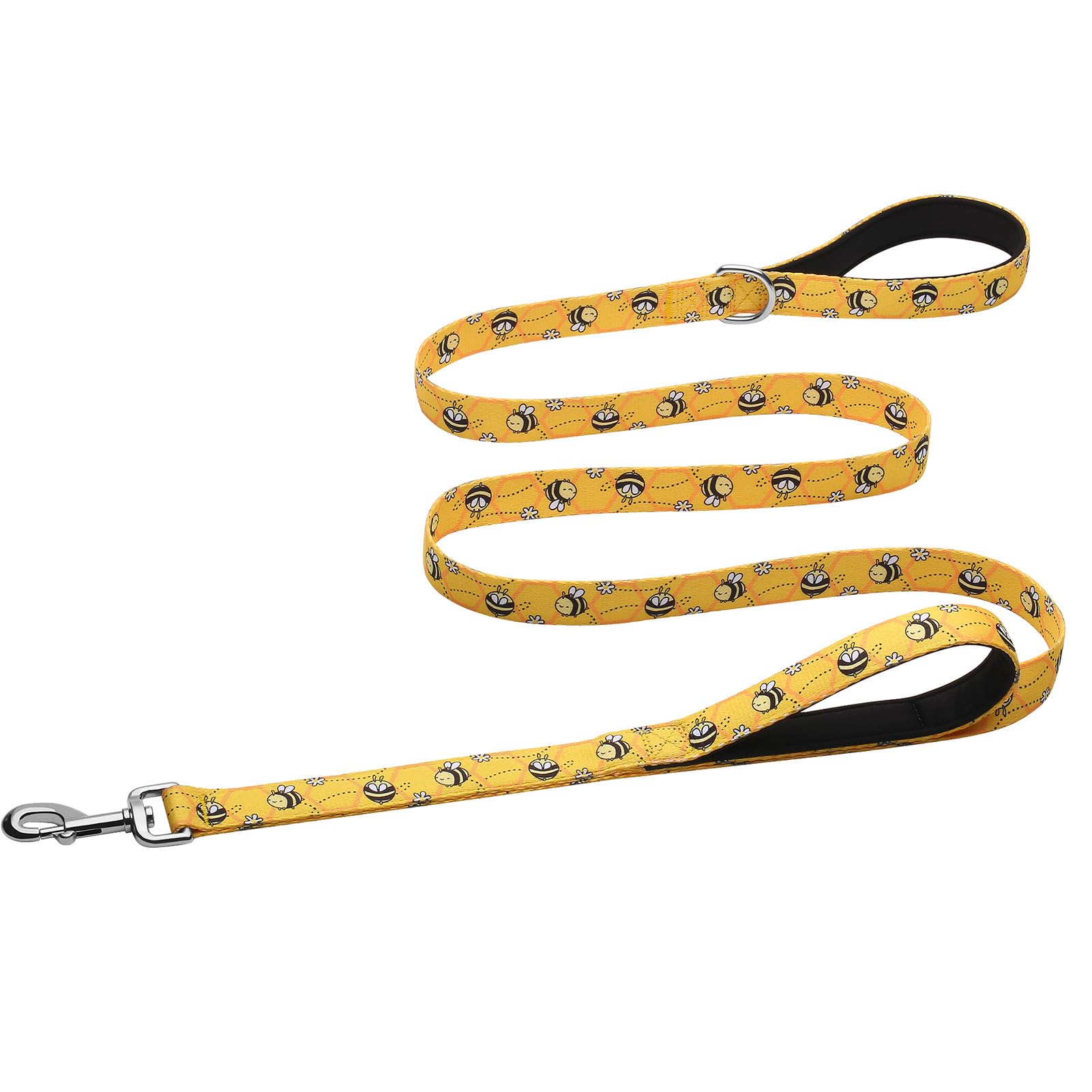 Hikiko 6 Ft Dog Leash, Padded Double Handle Leashes For Medium Large Dogs, Soft Traffic Handles Lead For Walking (Yellow Bee)