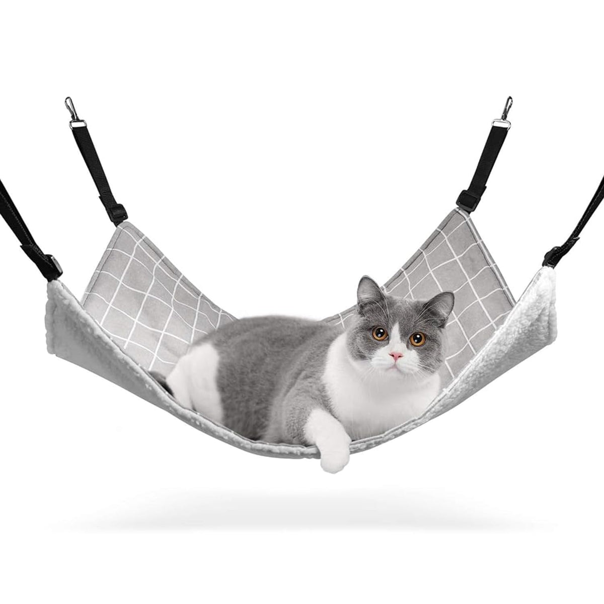 Comsaf Reversible Cat Hammock, Breathable Pet Cage Hammock With Adjustable Straps And Metal Hooks, Double-Sided Hanging Pet Hammock Bed For Cats, Ferret, Puppy, Other Small Animals, 22 X 18.5 Inch