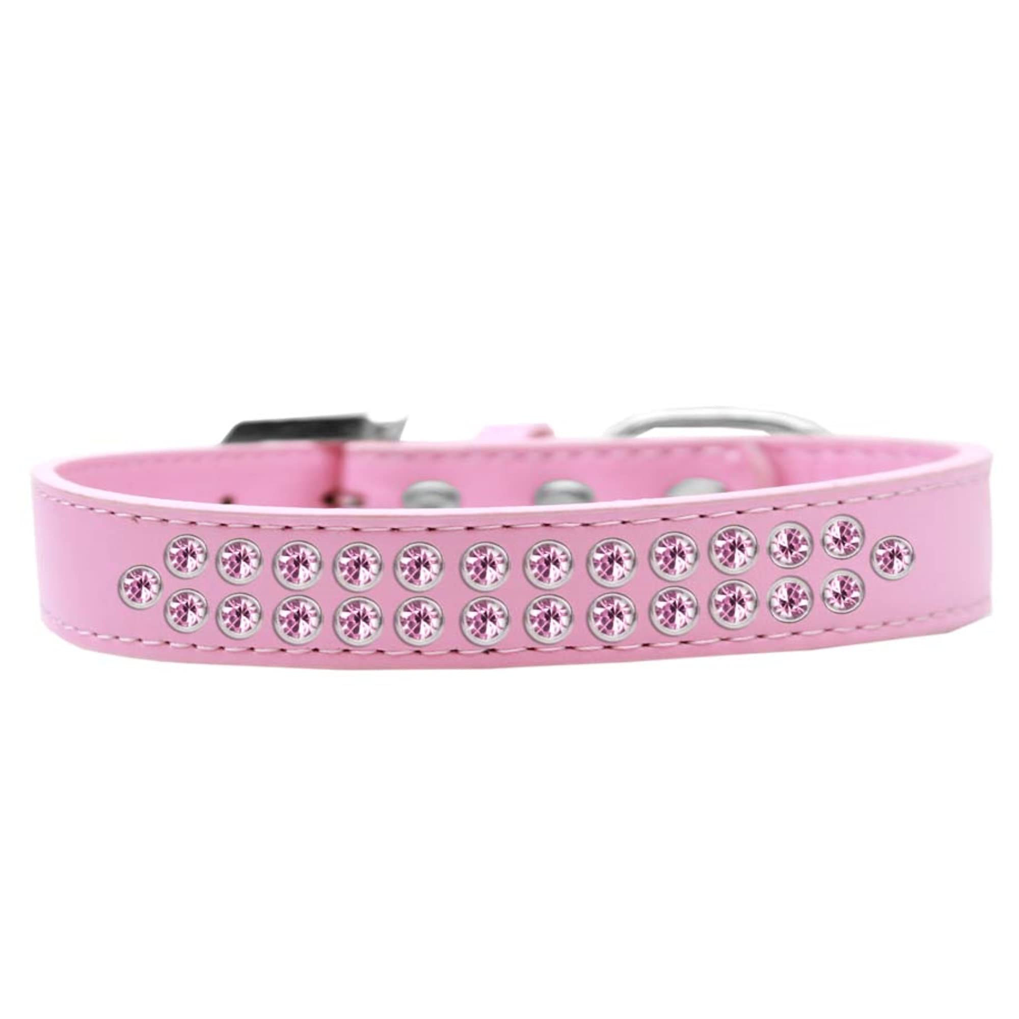 Mirage Pet Products Two Row Light Pink Crystal Light Pink Dog Collar, Size 14