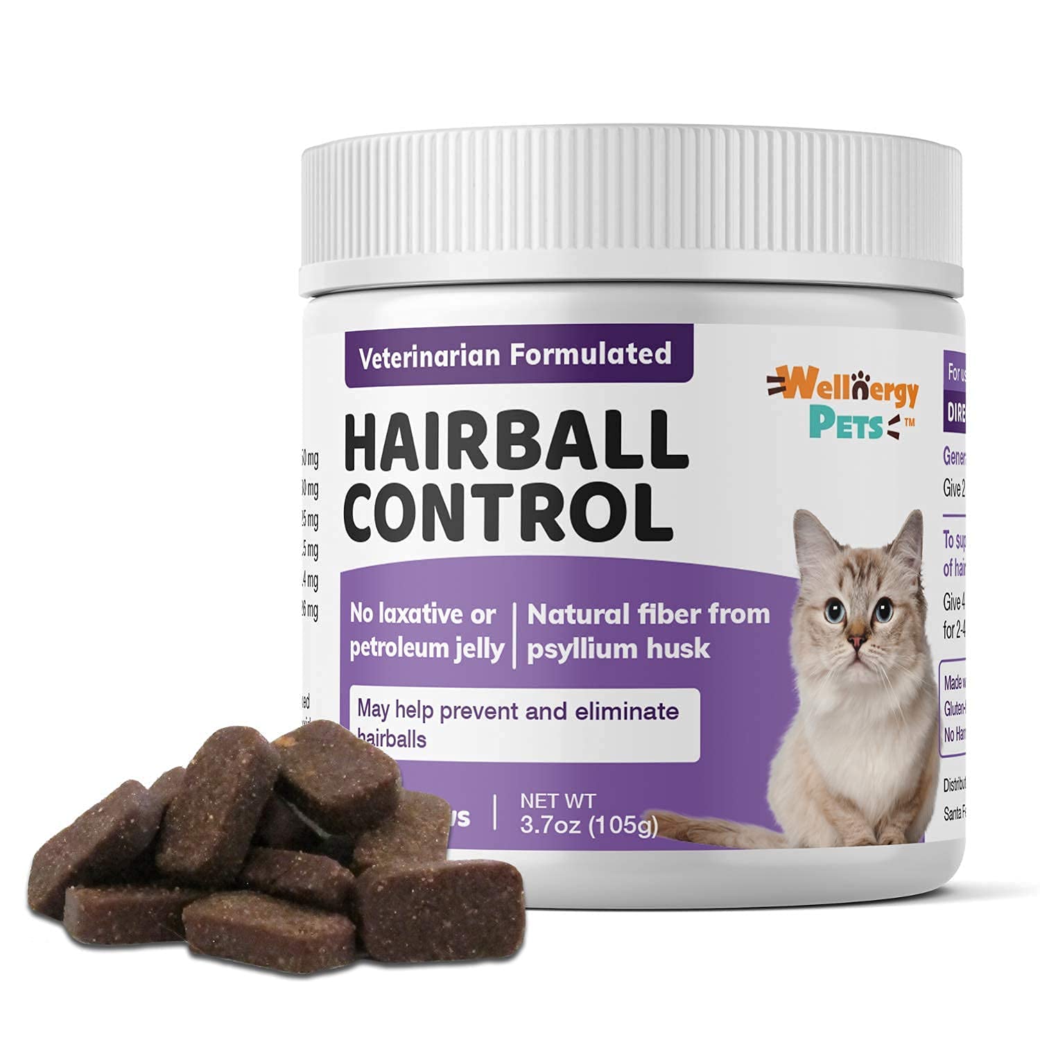 Natural Hairball Control Chews for Cats - Hairball Remedy & Aid with Omega 3 6 Fatty Acids, Zinc, Biotin, Cranberry, and Fiber. 