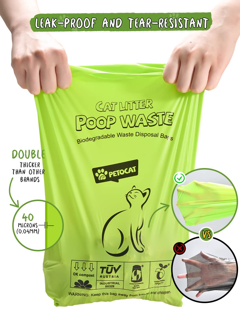 Cat Litter Bags For Poop Biodegradable Cat Waste Disposal Bag Leakproof Durable And Unscented Large To Fit Any Scoop Strengthen