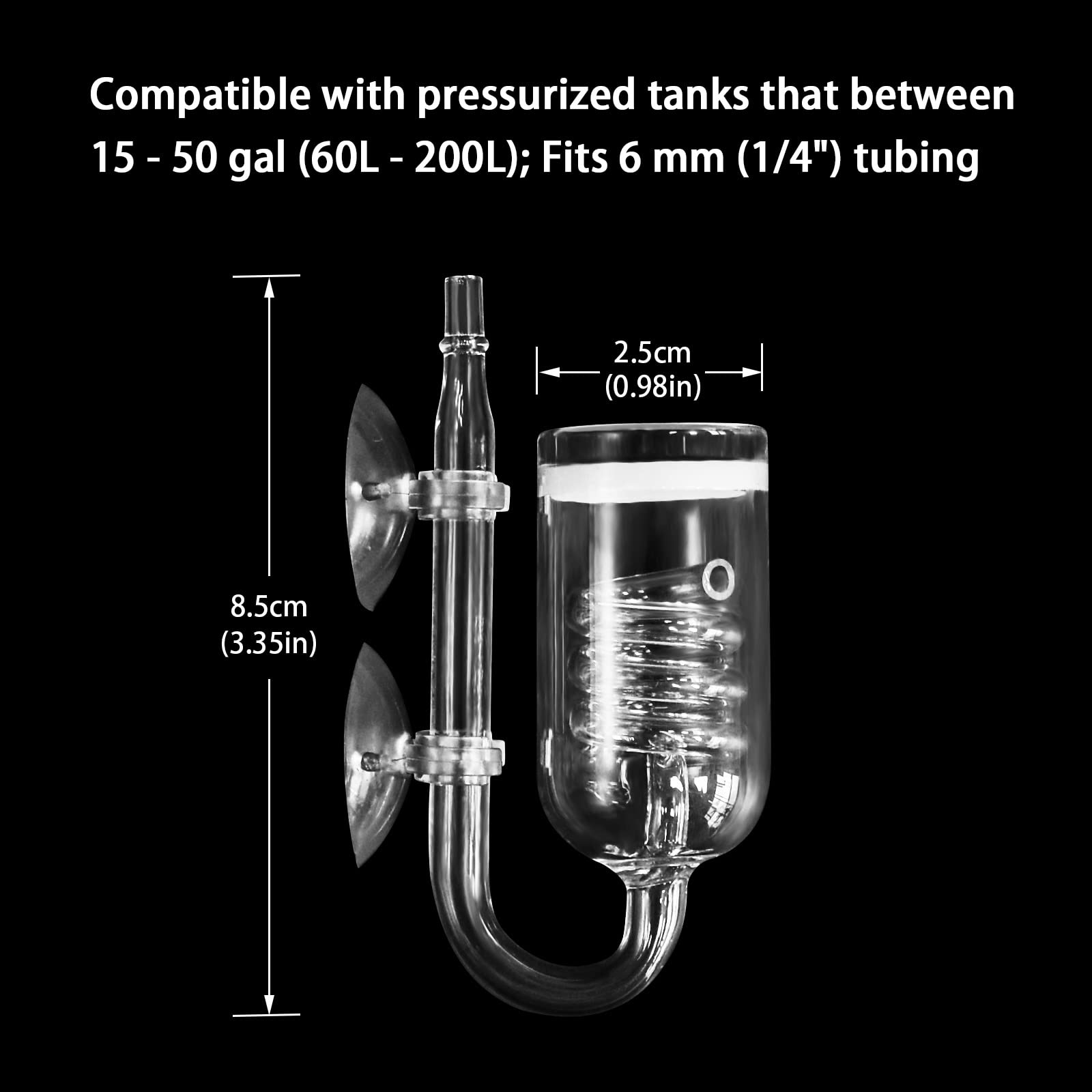 Yagote CO2 Diffuser, 3 Spiro Glass CO2 Diffuser, Glass Reactor for Aquarium Plants, Suitable for Tanks 15-50 Gal/60Liter - 200Li