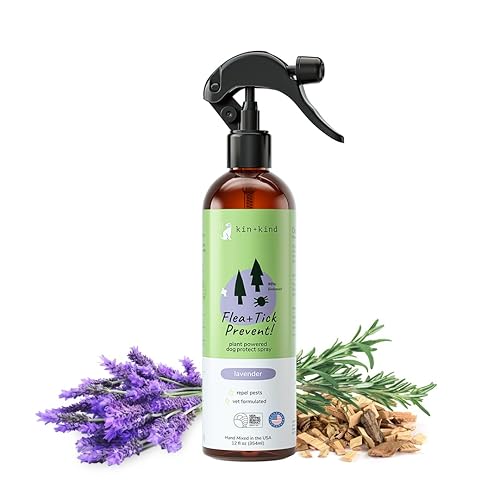 kin+kind Plant-Based Flea and Tick Spray for Dogs, 12 Fl Oz, Lavender Scent - Eco-Friendly & Effective Protection