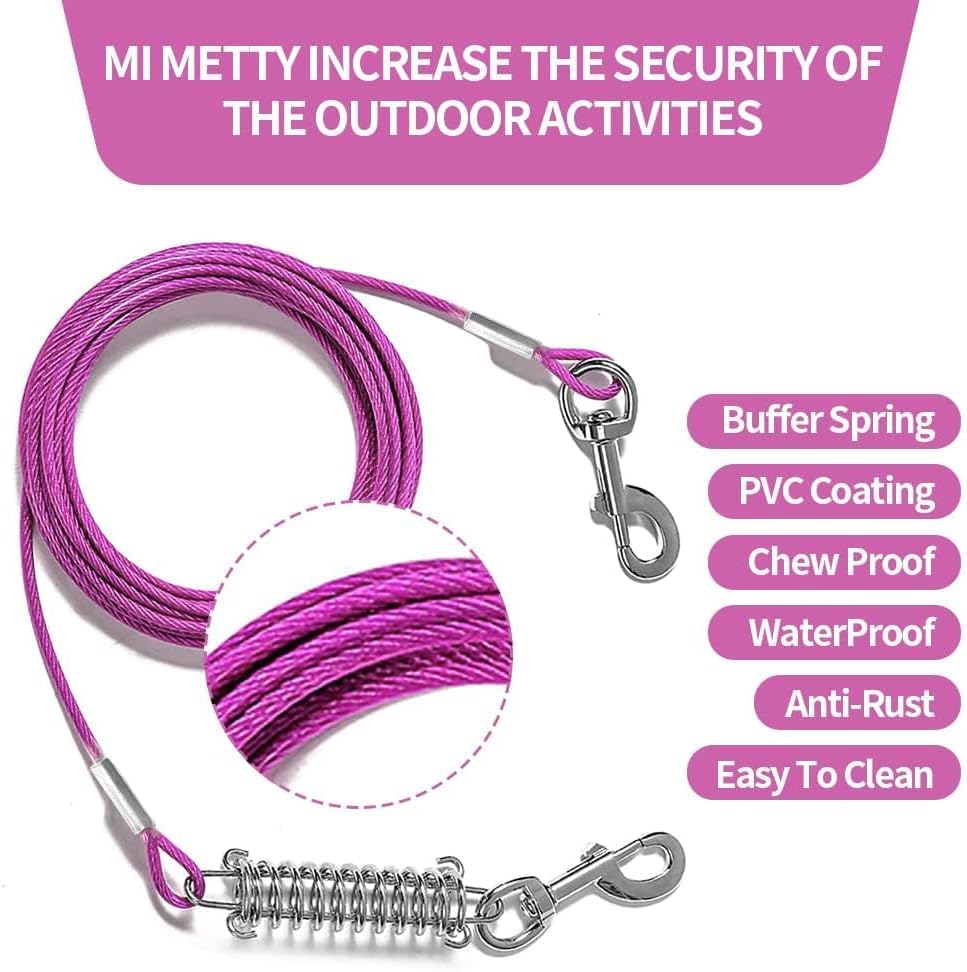 Mi Metty Tie Out Cable For Dog,25Ft Dog Leads With Swivel Hook And Shock Spring,Heavy Duty Tie Out Cable For Large Dogs Up To 12