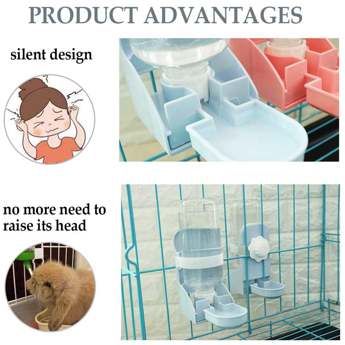 Kathson Rabbit Water Bottle, 17Oz Hanging Water Fountain Automatic Dispenser No Leak Waterfeeder For Bunny Chinchilla Guinea Pig Hedgehog Ferret