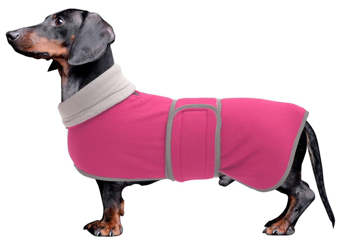 Dachshund Coats Sausage Dog Fleece Coat In Winter Miniature Dachshund Clothes With Hook And Loop Closure And High Vis Reflective Trim Safety - Pink - M