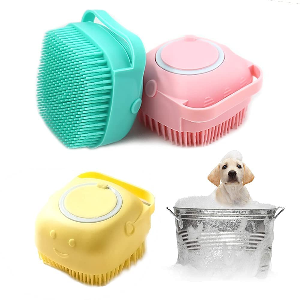 Tardy Dog Grooming Brush Soothing Bath Brush, Pet Massage Brush Shampoo Dispenser, Soft Silicone Bristle For Dogs And Cats Showe