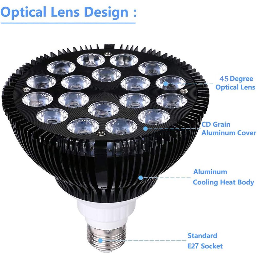 LED Aquarium Lights Bulb 18W Saltwater Fish Tank Light Full Spectrum Aquatic Plants Grow Lamp Refugium Light with UV Blue White