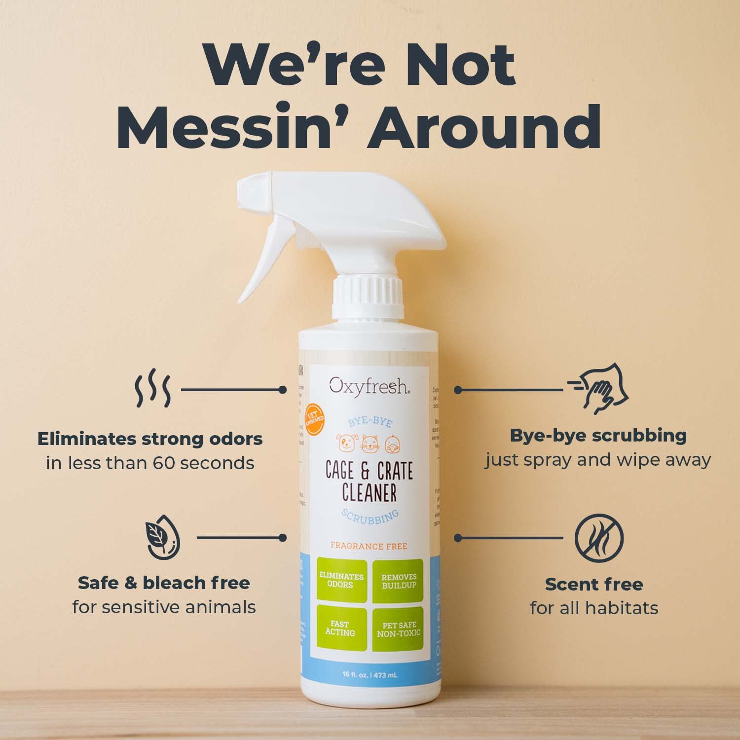 Oxyfresh Premium Crate & Cage Cleaner - Professional Dog Crate & Small Animal & Bird Cage Odor Eliminator - Quickly Cleans, Remo