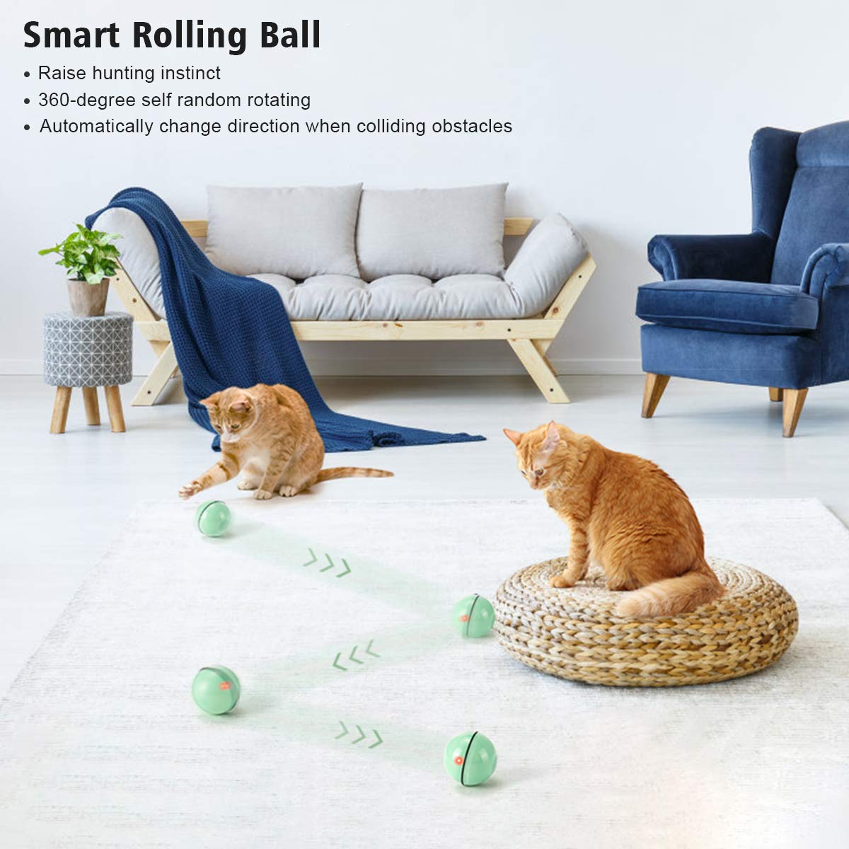 Wwvvpet Interactive Cat Toys Ball With Led Light, 360 Degree Self Auto Rotating Smart Ball, Usb Rechargeable Spinning Cat Ball T