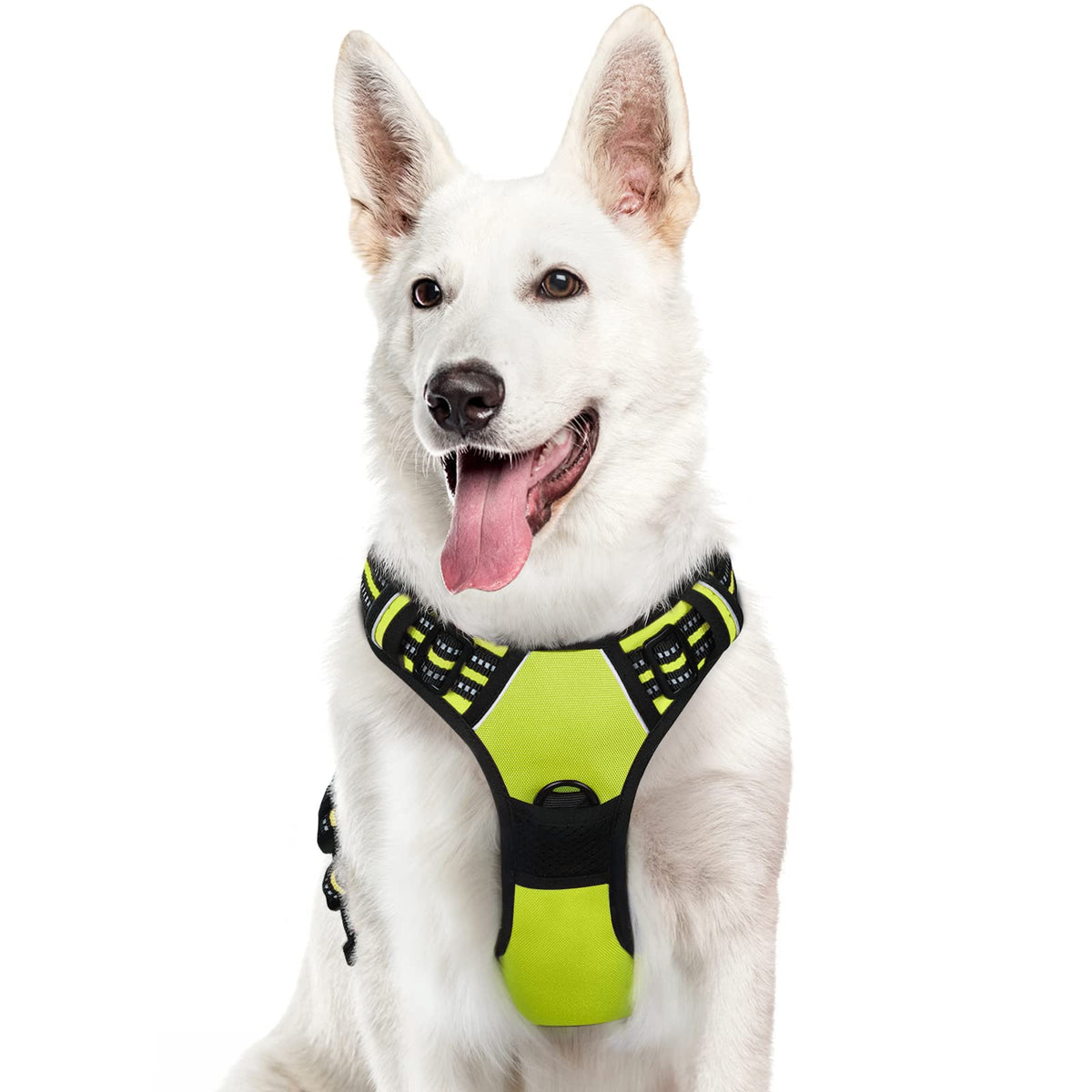 Eagloo Dog Harness Large Breed, No Pull Service Vest With Reflective Strips And Control Handle, Adjustable And Comfortable For Easy Walking, No Choke Pet Harness With 2 Metal Rings, Green, Xl