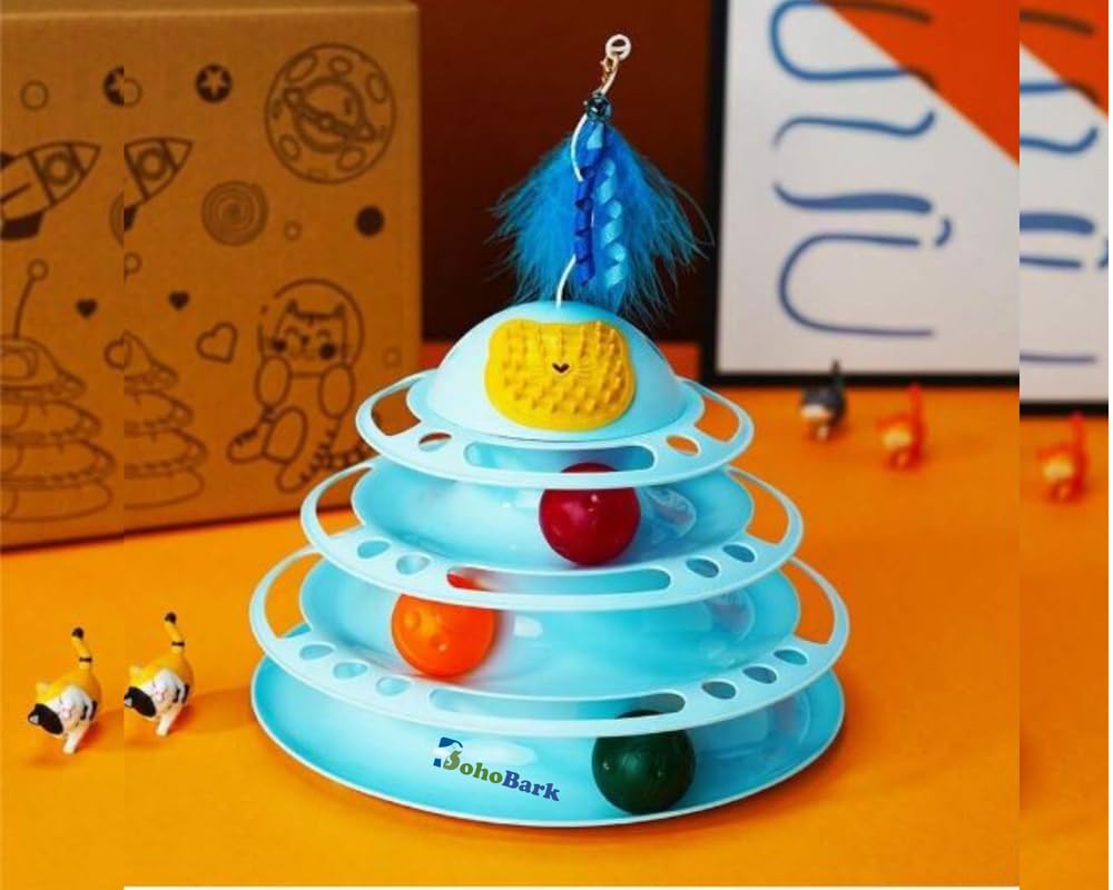 Bohobark 3In1 Interactive Cat Toy For Indoor Cats  Exciting Teaser Wand, Ball Track, Sturdy And Safe  Ultimate Mental And Ph