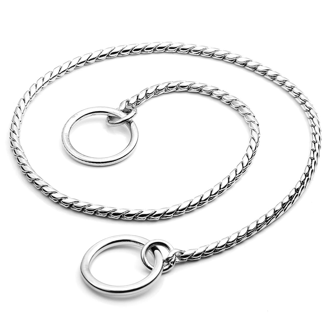 Mogoko Stainless Steel Dog Choke Chain Collar, Puppy Metal Snake Chain Pet Show Slip Collar Choker For Training Walking (Silver;16.0'*3.0Mm)