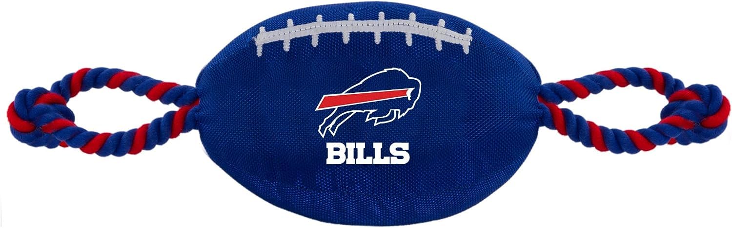 Pets First NFL Buffalo Bills Football Dog Toy, Tough Quality Nylon Materials, Strong Pull Ropes, Inner Squeaker, NFL Team Color