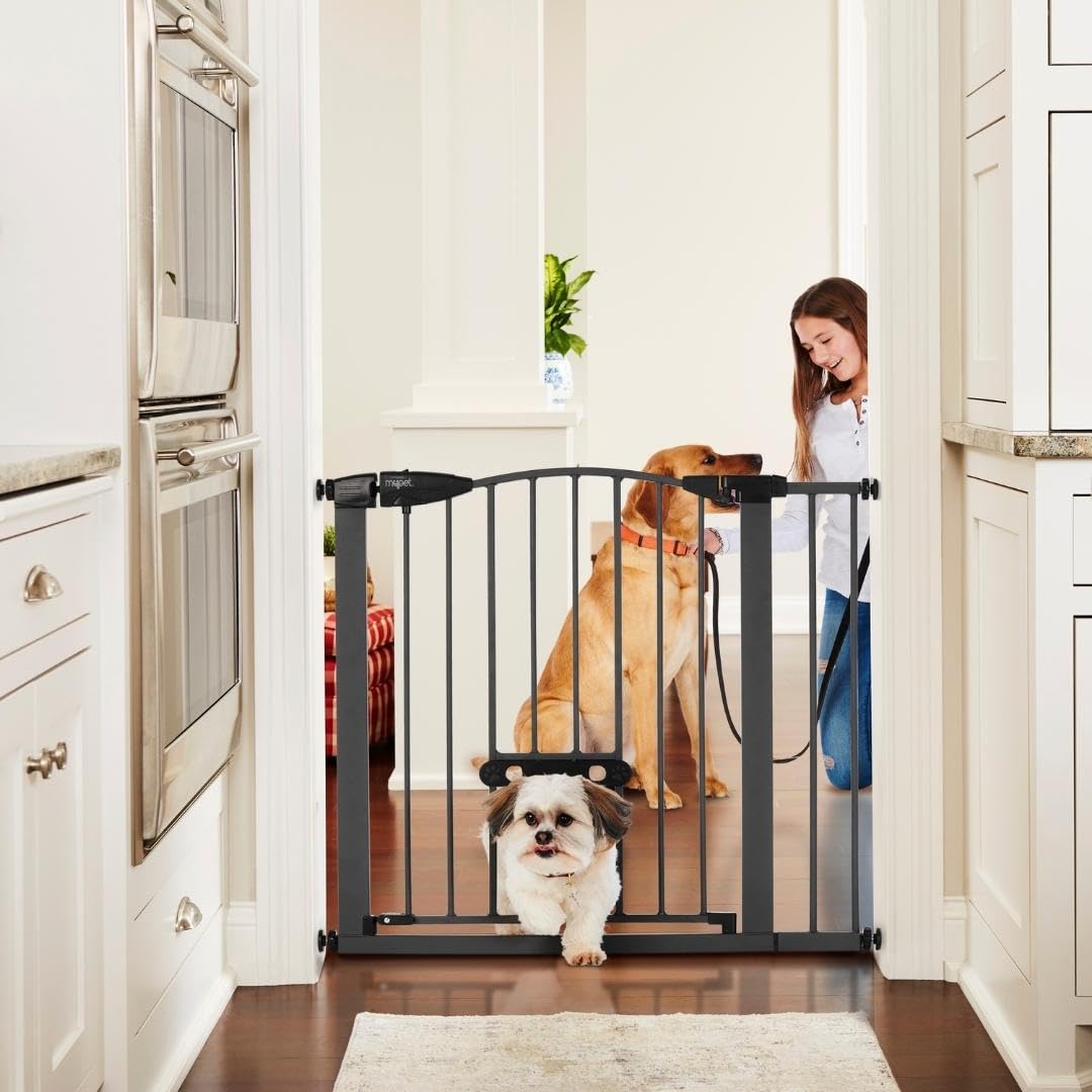 Mypet North States Wide Deco Easypass Pet Gate With Patented Adjustable Pet Door: 29.75'' - 40.5'' Wide Dog Gate. Pressure Mount
