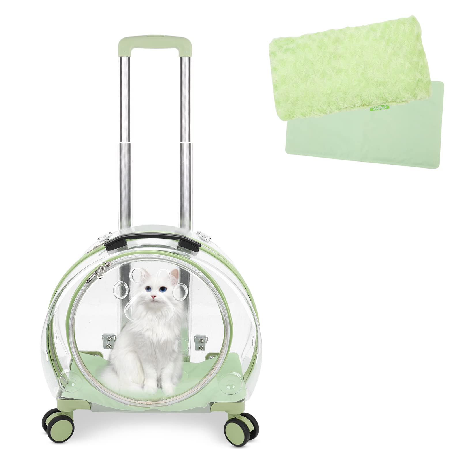 Transparent & Fully Breathable Hard cat Carrier with Rolling Wheels for Dogs, Cats, Multiple Carrying Options, Perfect for Trave