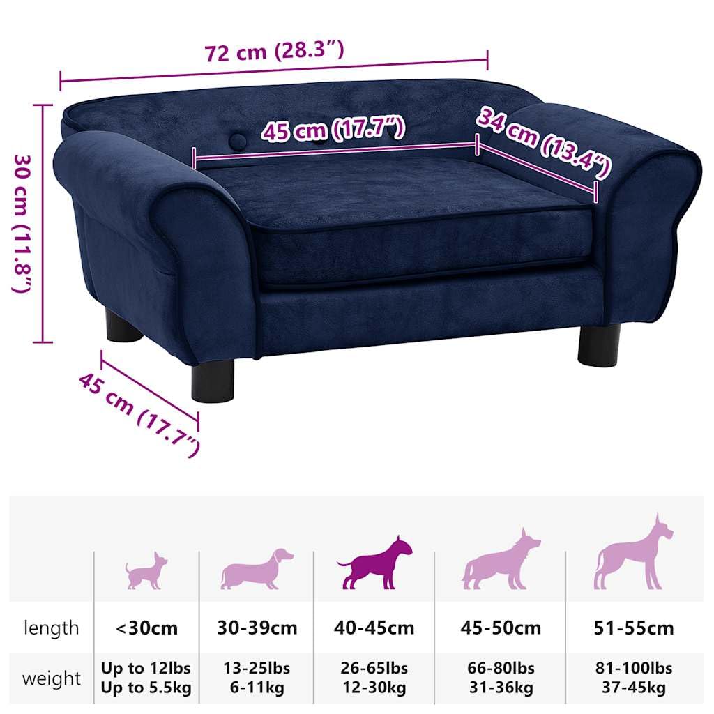Vidaxl Blue Dog Sofa - Comfortable Pet Couch With Plush Cover, Wooden Frame And Anti-Slip Legs - Suitable For Cats, Small Dogs And Other Small Animals