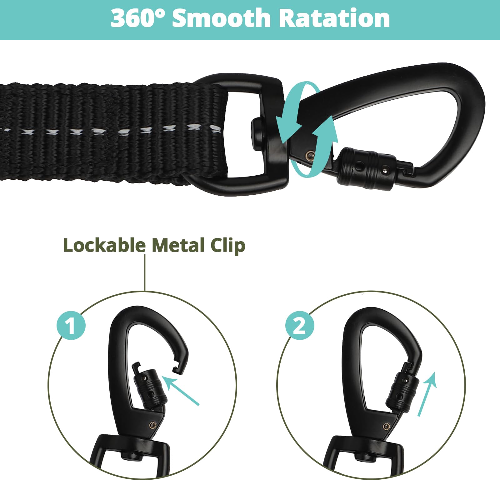 Jenico Long Dog Leash 15Ft: Heavy Duty Rope Leashes For Dogs Training With Swivel Lockable Hook Reflective Threads Bungee And Pa