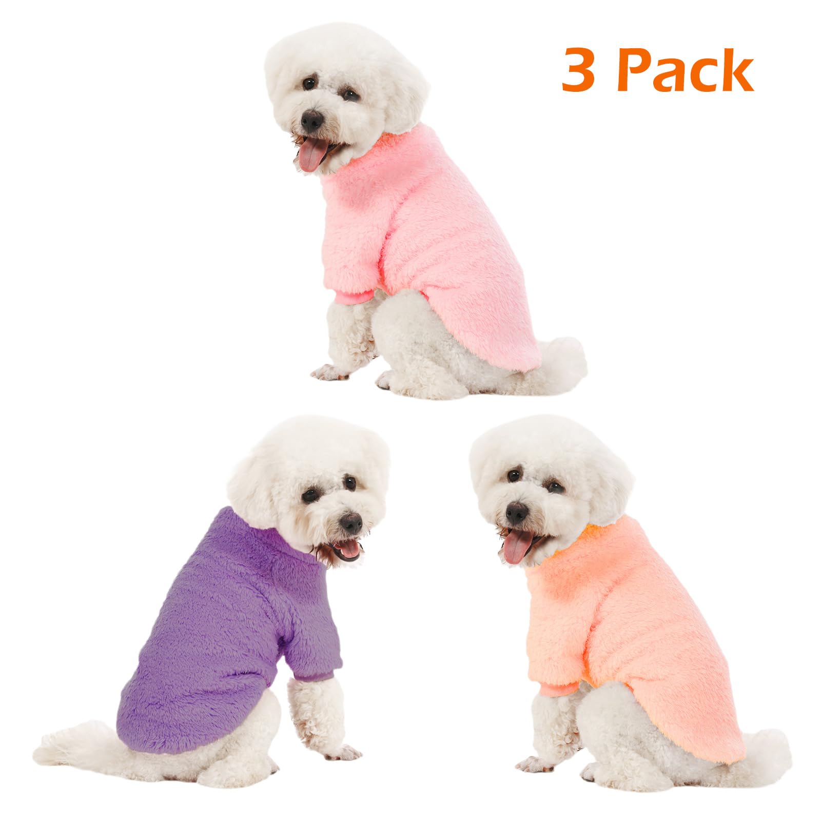 Kyaringtso Dog Sweater, 3 Pack Dog Sweaters For Small Dogs, Dog Clothes For Small Dogs Girl Boy, Ultra Soft And Warm Puppy Sweater Dog Coat For Winter Christmas (Pink+Purple+Peach, Xx-Large)